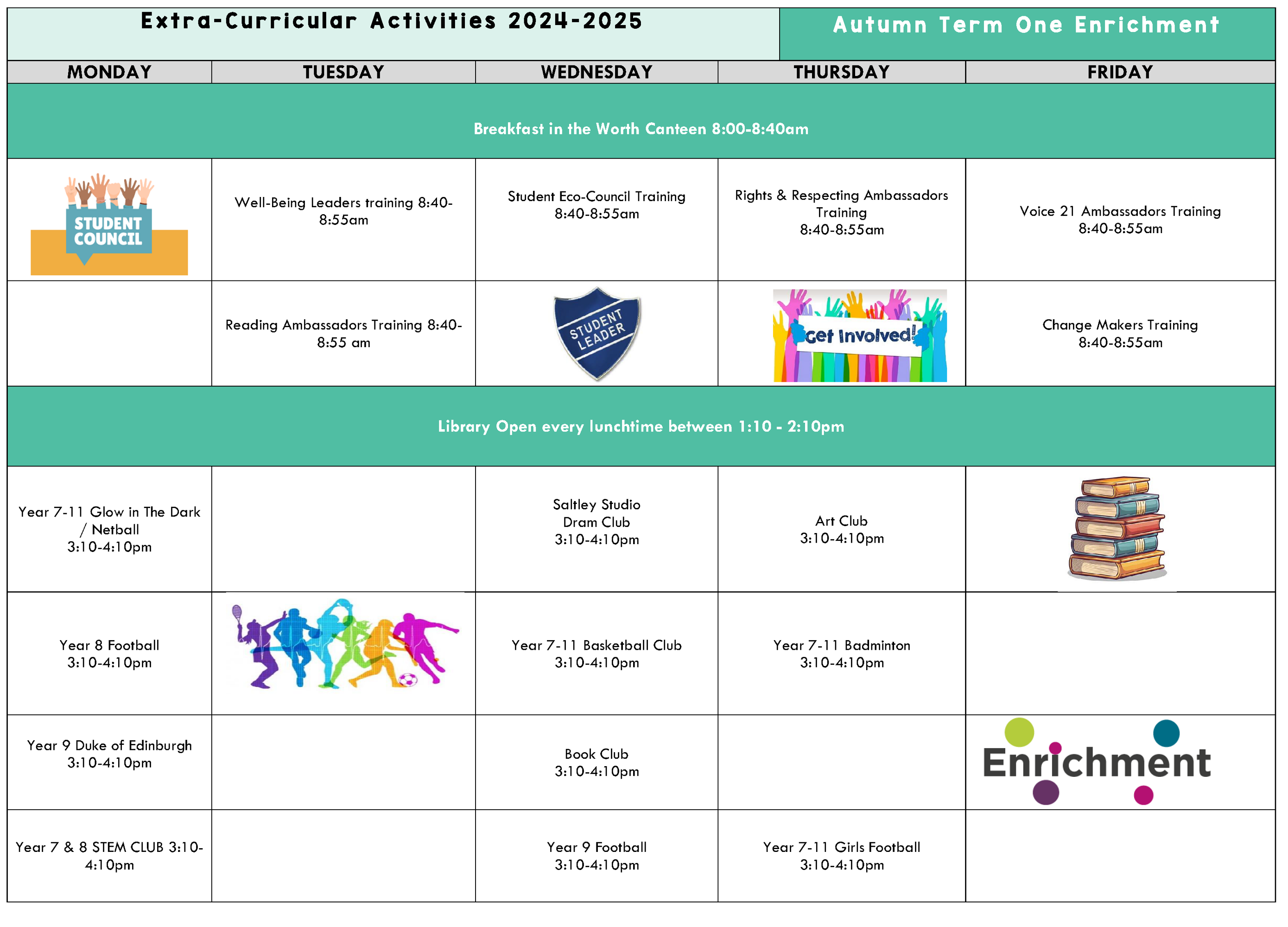 PDF Extra Curricular Activities Timetable Image Page 1